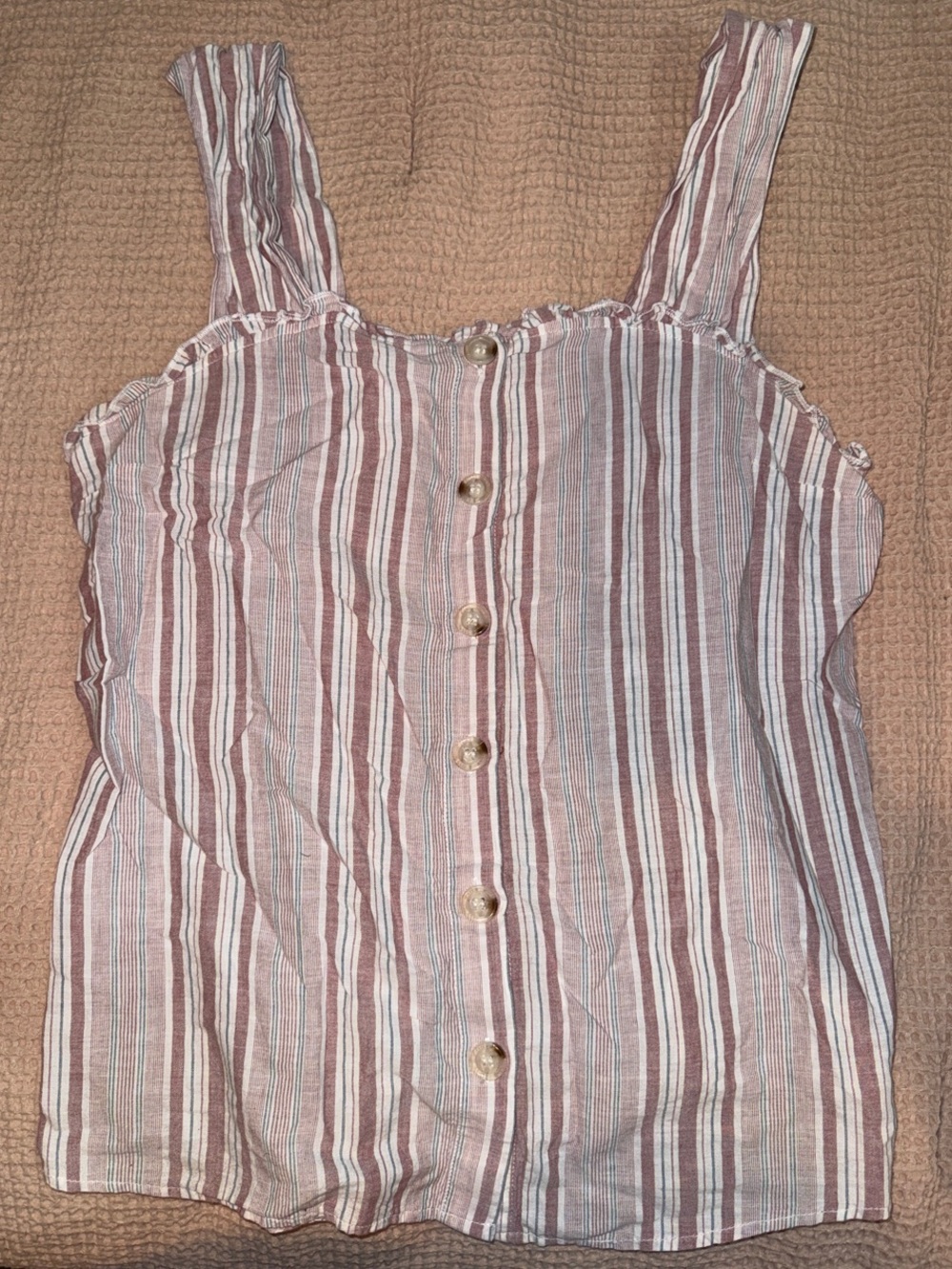 Eyeshadow Mauve and White Striped Button-Front Camisole